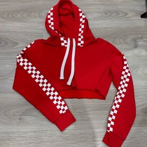 Cropped Checkered Trim Hoodie